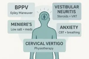 illustration about vertigo treatment based on the cause