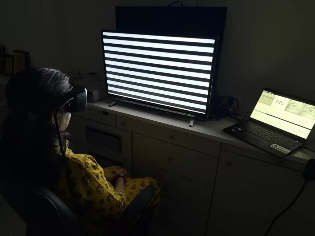 Patient undergoing VNG test with eye movement tracking in Vashi, Navi Mumbai