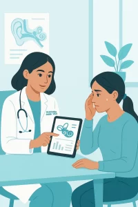 Illustration of ENT specialist consulting patient for vertigo diagnosis in Navi Mumbai clinic