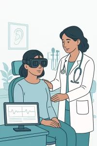 Illustration of patient undergoing VNG test for vertigo diagnosis at ENT clinic in Vashi, Navi Mumbai