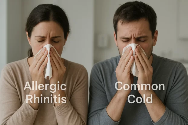 two adults with Difference between allergic rhinitis and common cold visually
