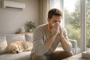 indoor daily allergens dust, pets, AC etc 