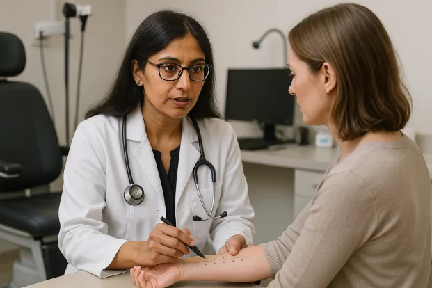 ENT doctor explaining when an allergy test is needed for nasal allergy and sinus symptoms