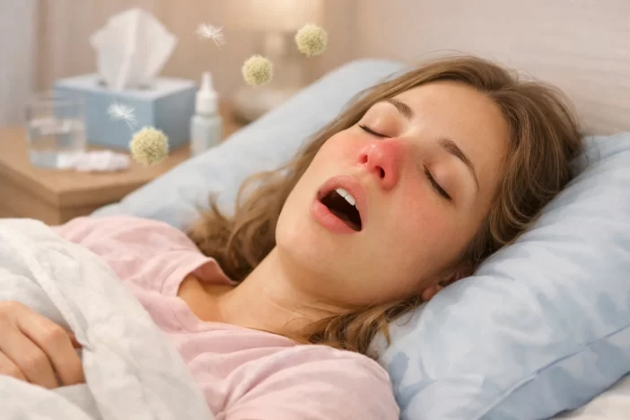 Blocked nasal breathing due to nasal allergy causing poor sleep