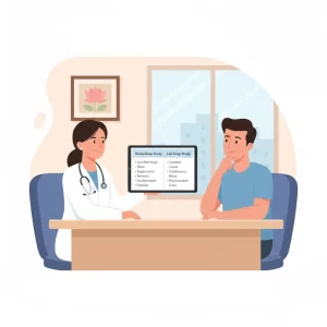 ENT Doctor explaining home and lab sleep study options for sleep apnea evaluation