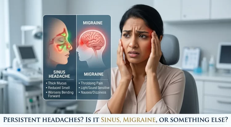 ENT specialist Dr. Archana Jhawar explaining difference between sinus headache and migraine at Neoalta Clinic Vashi Navi Mumbai